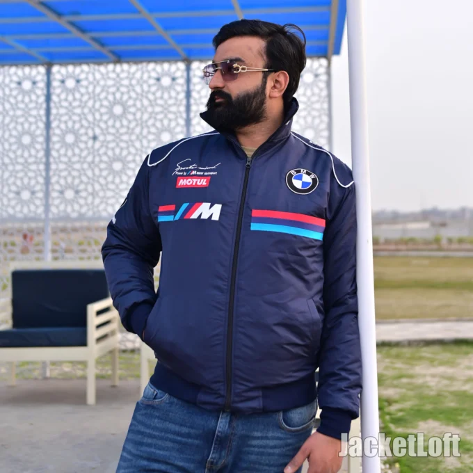 BMW blue Embroidered Jacket by JacketLoft