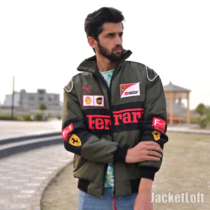 Embroidered F1 Ferrari Jacket Green Bomber by JacketLoft