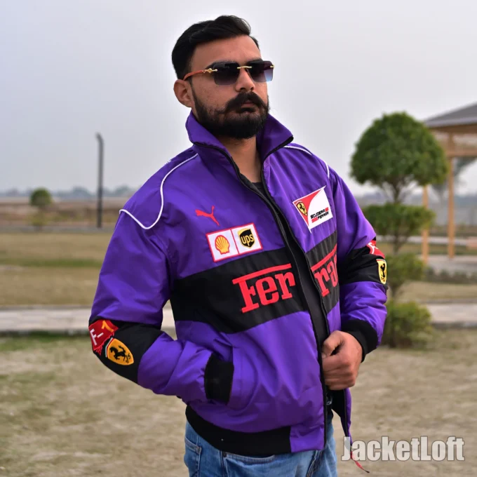 Embroidered Purple F1 Ferrari Jacket Puffer by JacketLoft